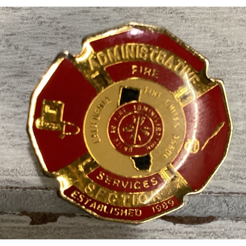 Goldtone Enamel Pin‎ Administrative Fire Services Round Vintage